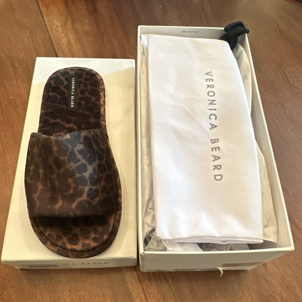 VERONICA BEARD NIB Women's Leopard Print Slide Slippers Faux Pony Hair Size 9